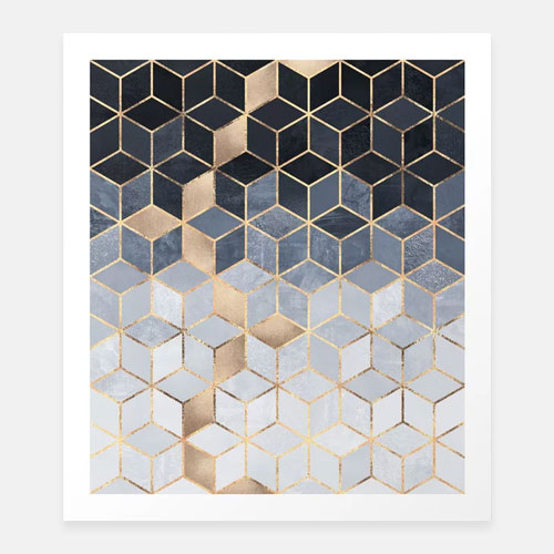 Soft blue gradient cubes art print